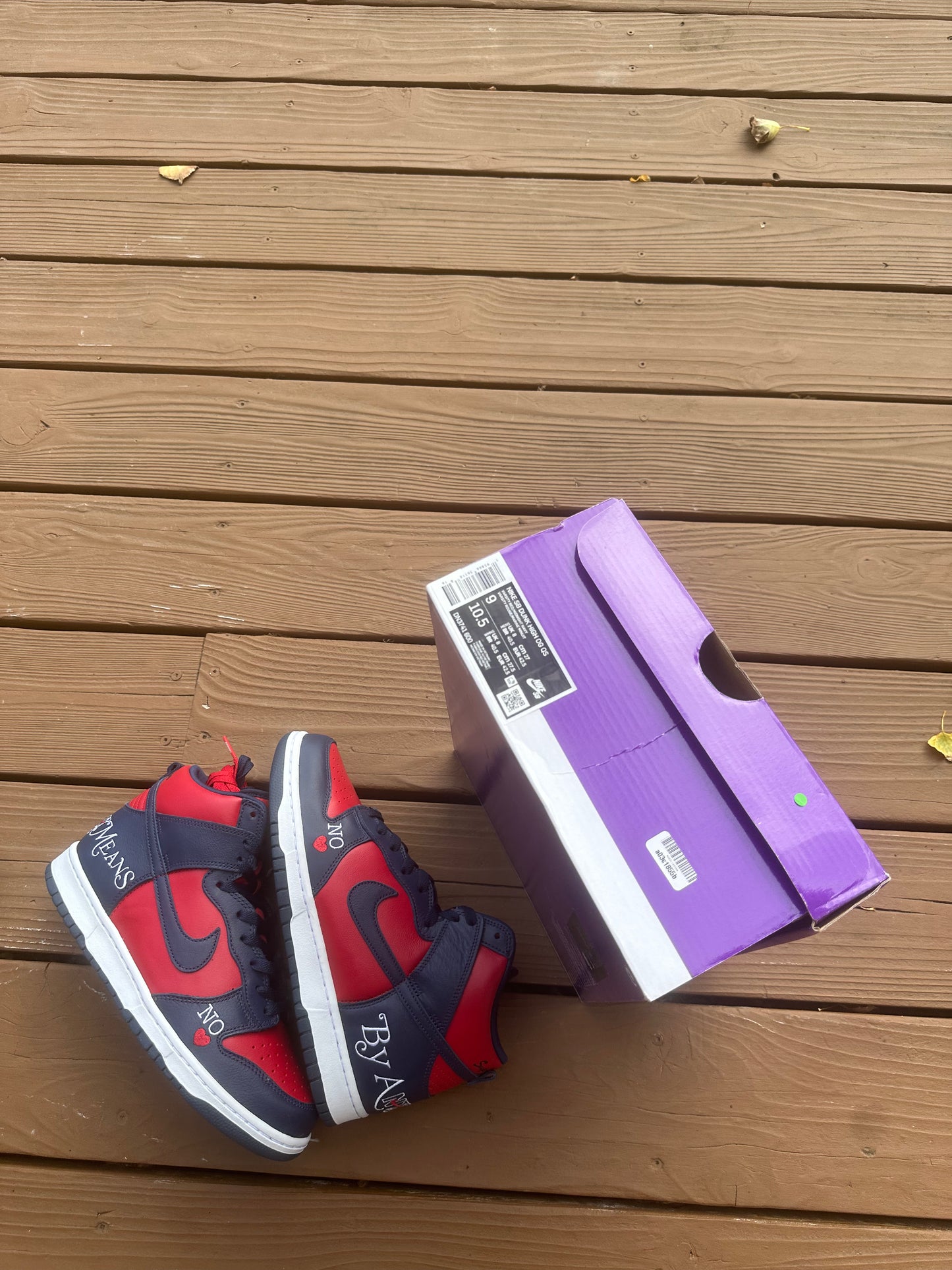 Size 9 - Supreme x Dunk High SB By Any Means - Red Navy