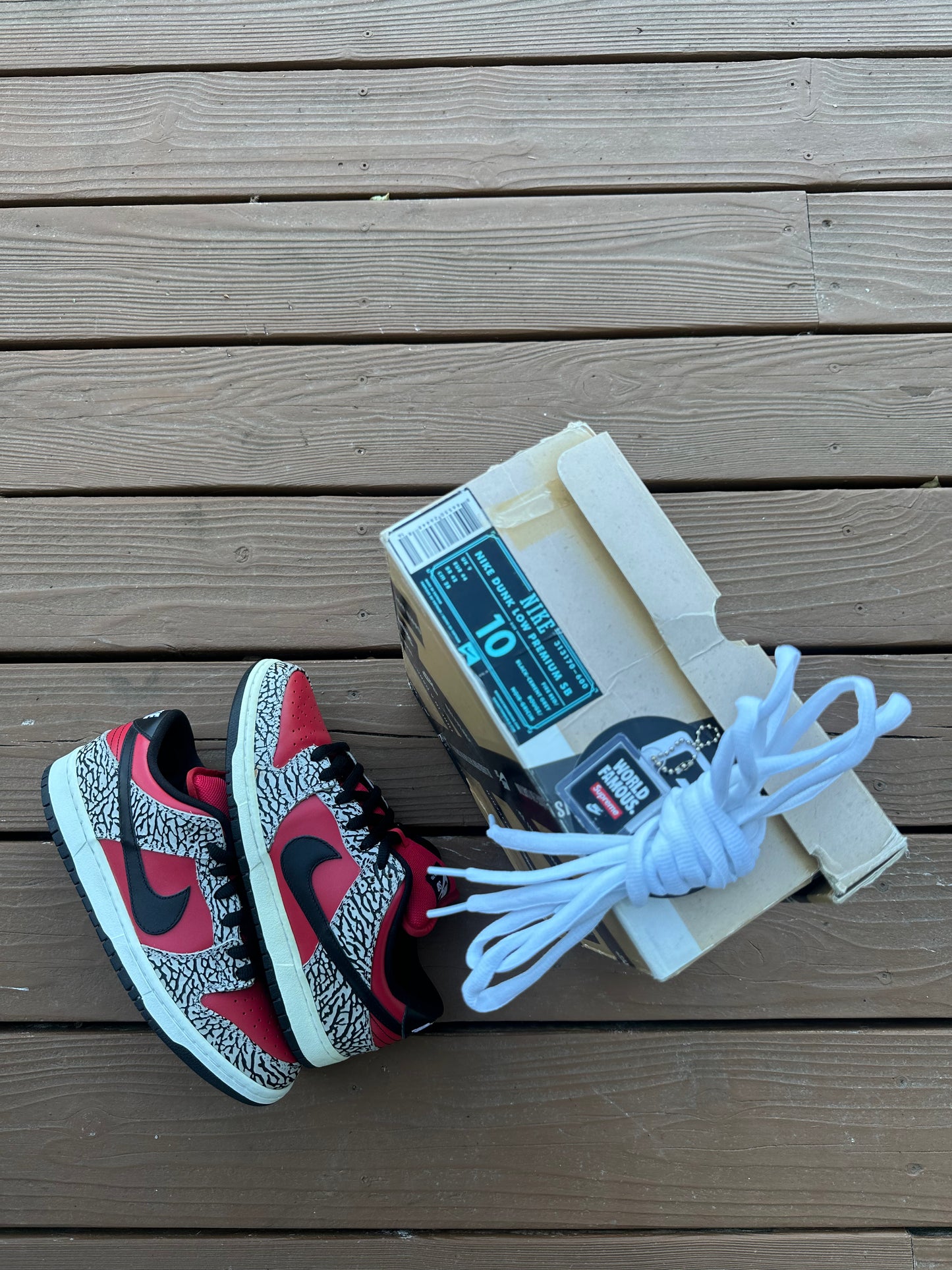 Size 10 - Supreme x Nike SB Dunk Low Premium Red Cement
