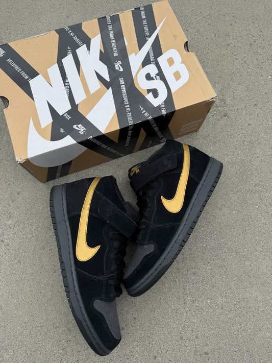 Size 10 - Nike Dunk Mid Pro SB Obsidian Metallic Gold