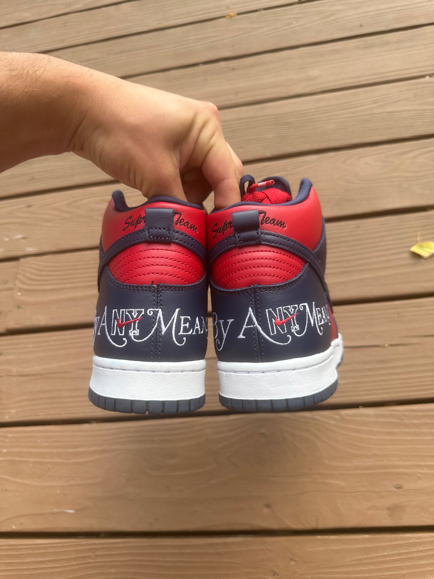 Size 9 - Supreme x Dunk High SB By Any Means - Red Navy